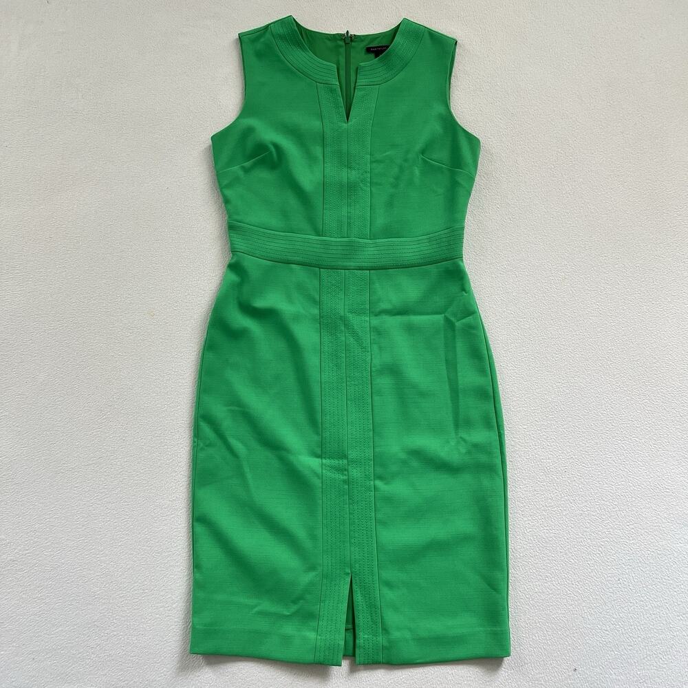 Ann Taylor Women Kelly Green Split Neck Sleeveless Lined Sheath Career Dress 2 - Picture 1 of 7